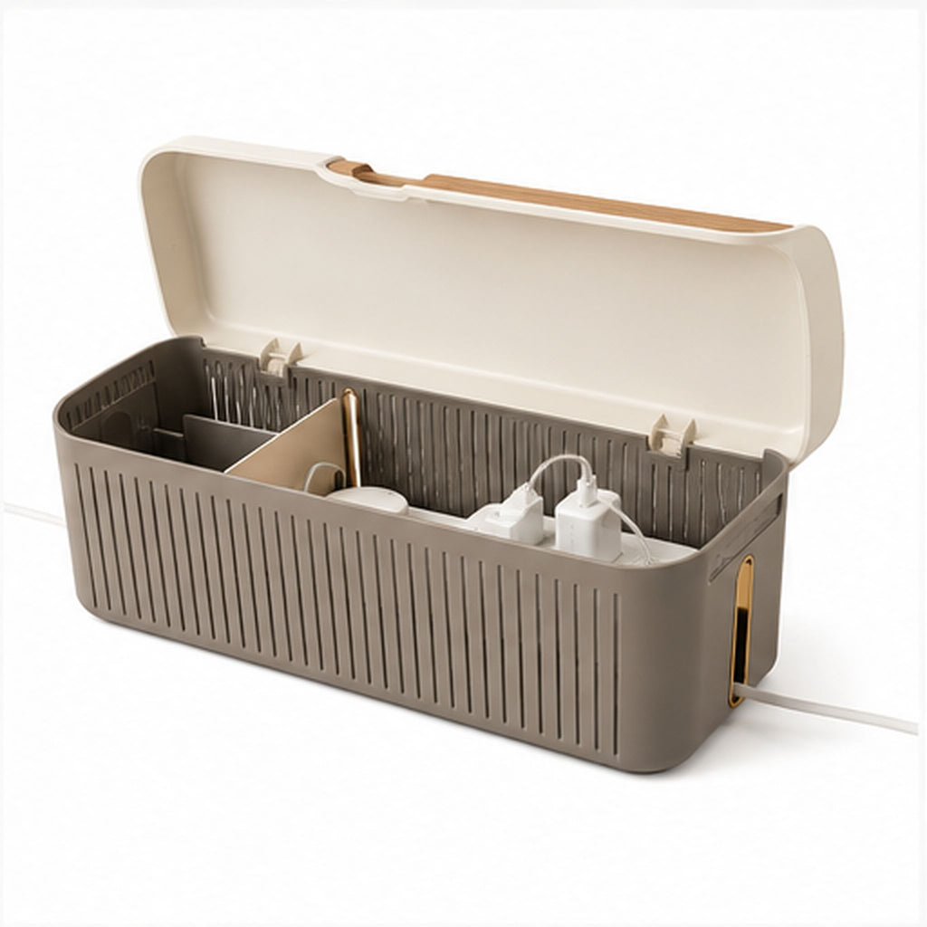 CableVault Courbe – Boîte cache-câbles ventilée avec support téléphone