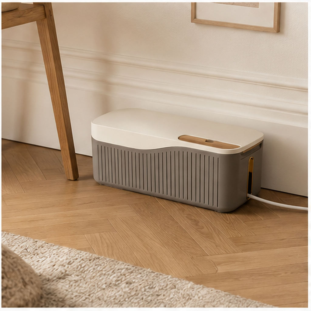 CableVault Courbe – Boîte cache-câbles ventilée avec support téléphone