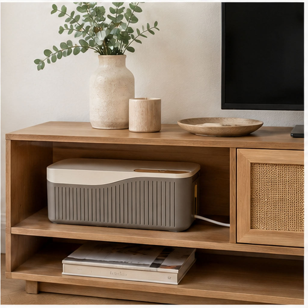 CableVault Courbe – Boîte cache-câbles ventilée avec support téléphone