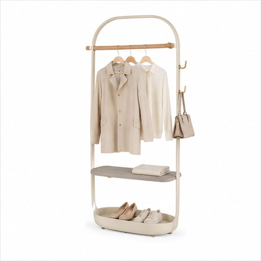DressingHalo – Portant compact avec étagère et plateau à chaussures