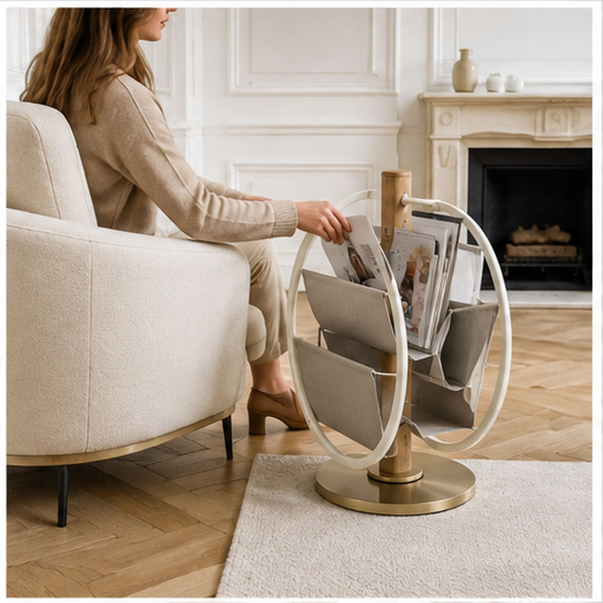 LivreHalo Pivot – Porte-revues rotatif avec poches textiles