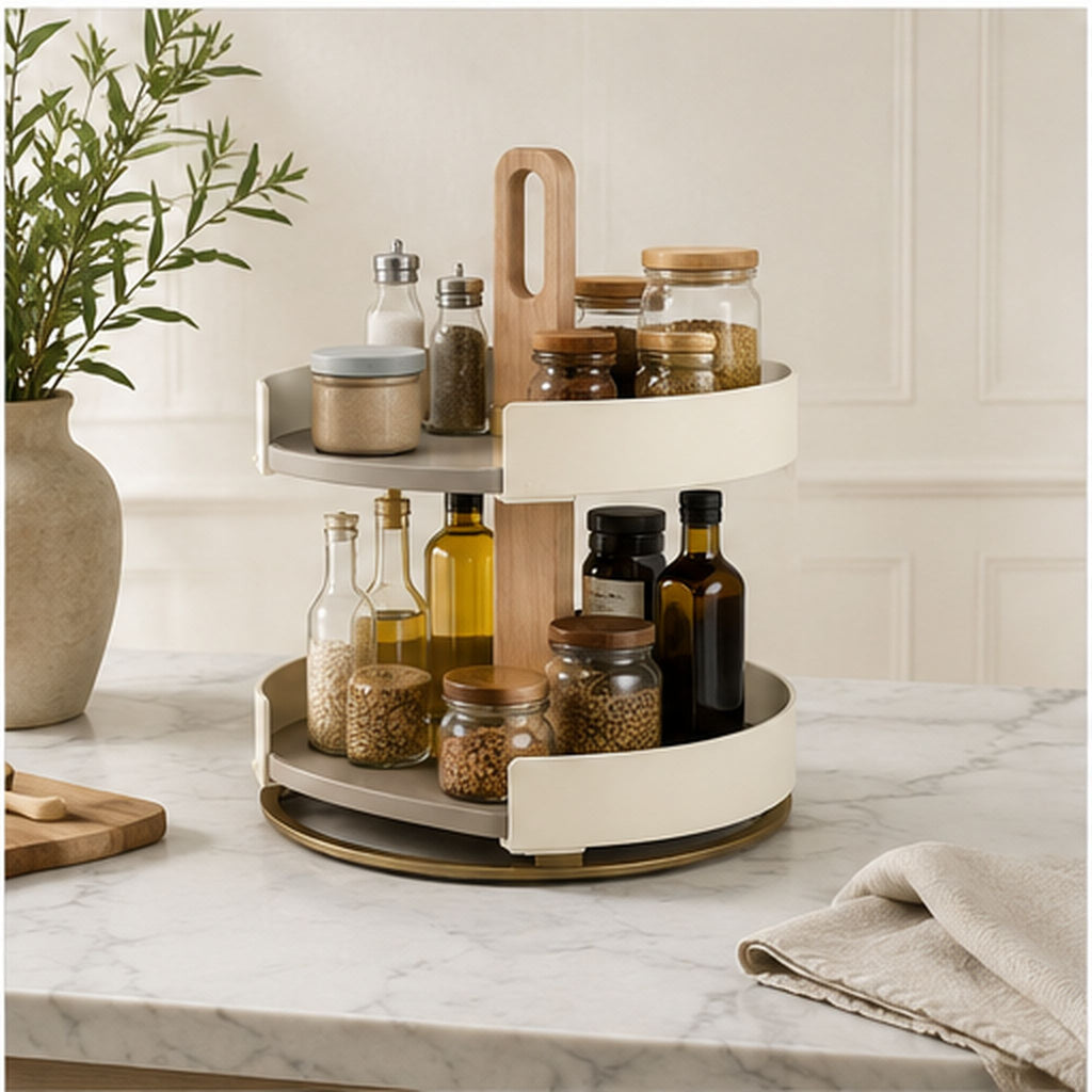 PantryArc Pivot – Organiseur de cuisine rotatif à deux niveaux