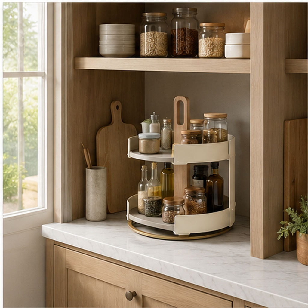 PantryArc Pivot – Organiseur de cuisine rotatif à deux niveaux