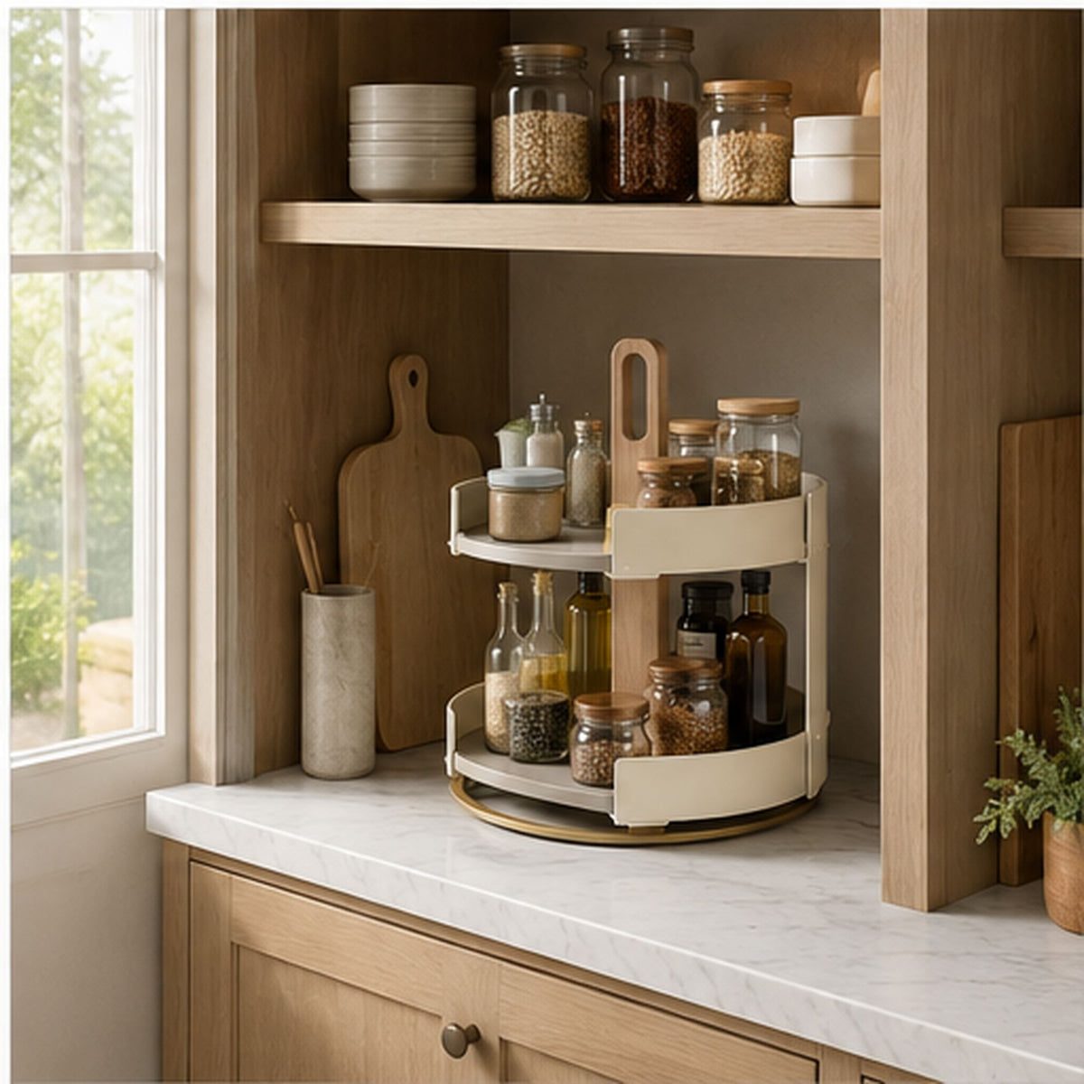 PantryArc Pivot – Organiseur de cuisine rotatif à deux niveaux