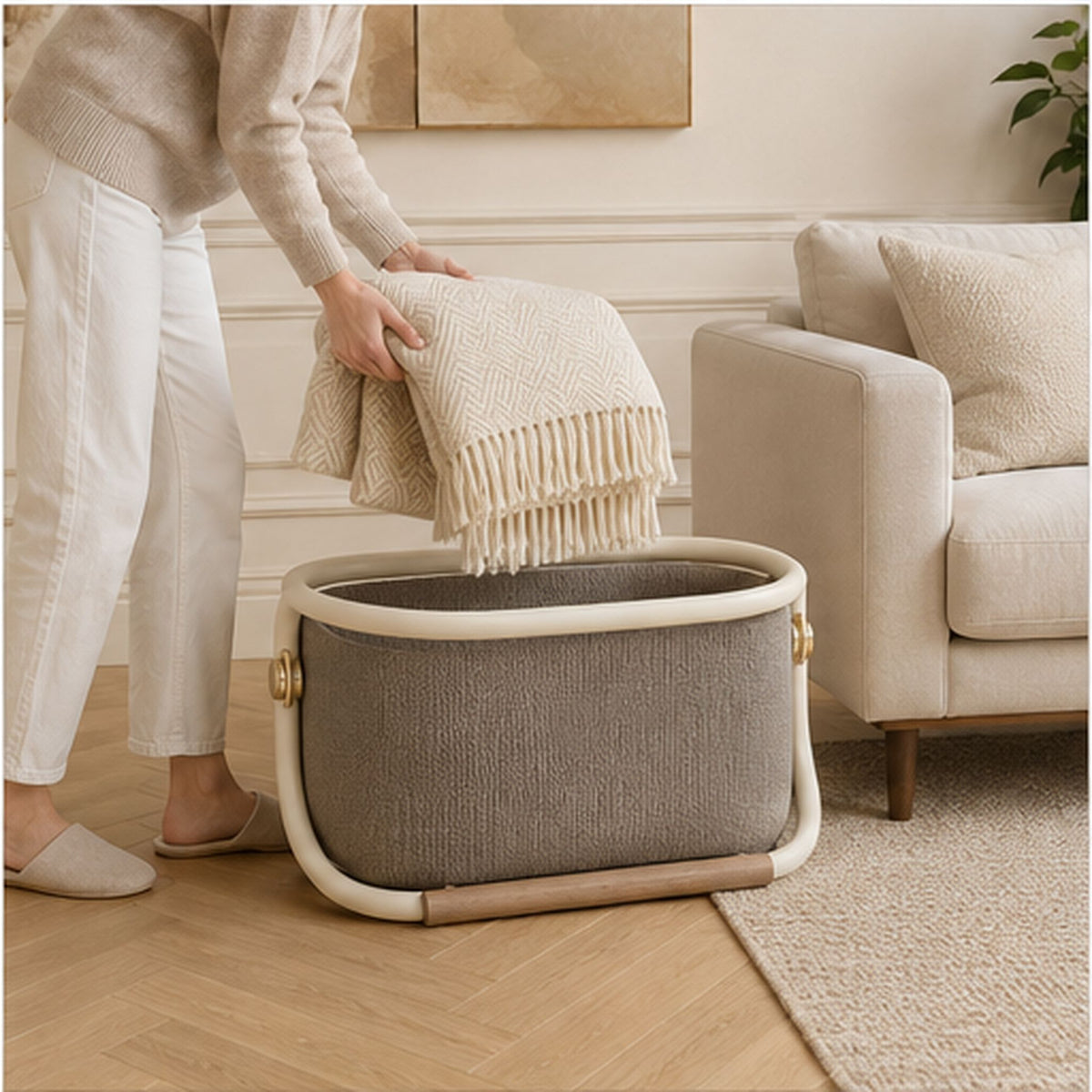 PlaidNest Halo – Panier décoratif pour plaids et coussins
