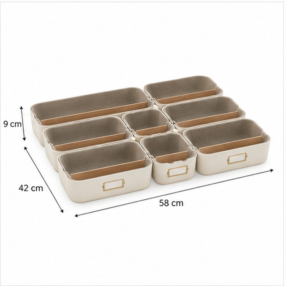 VeloursGrid Duo – Ensemble modulable de huit organiseurs de tiroir
