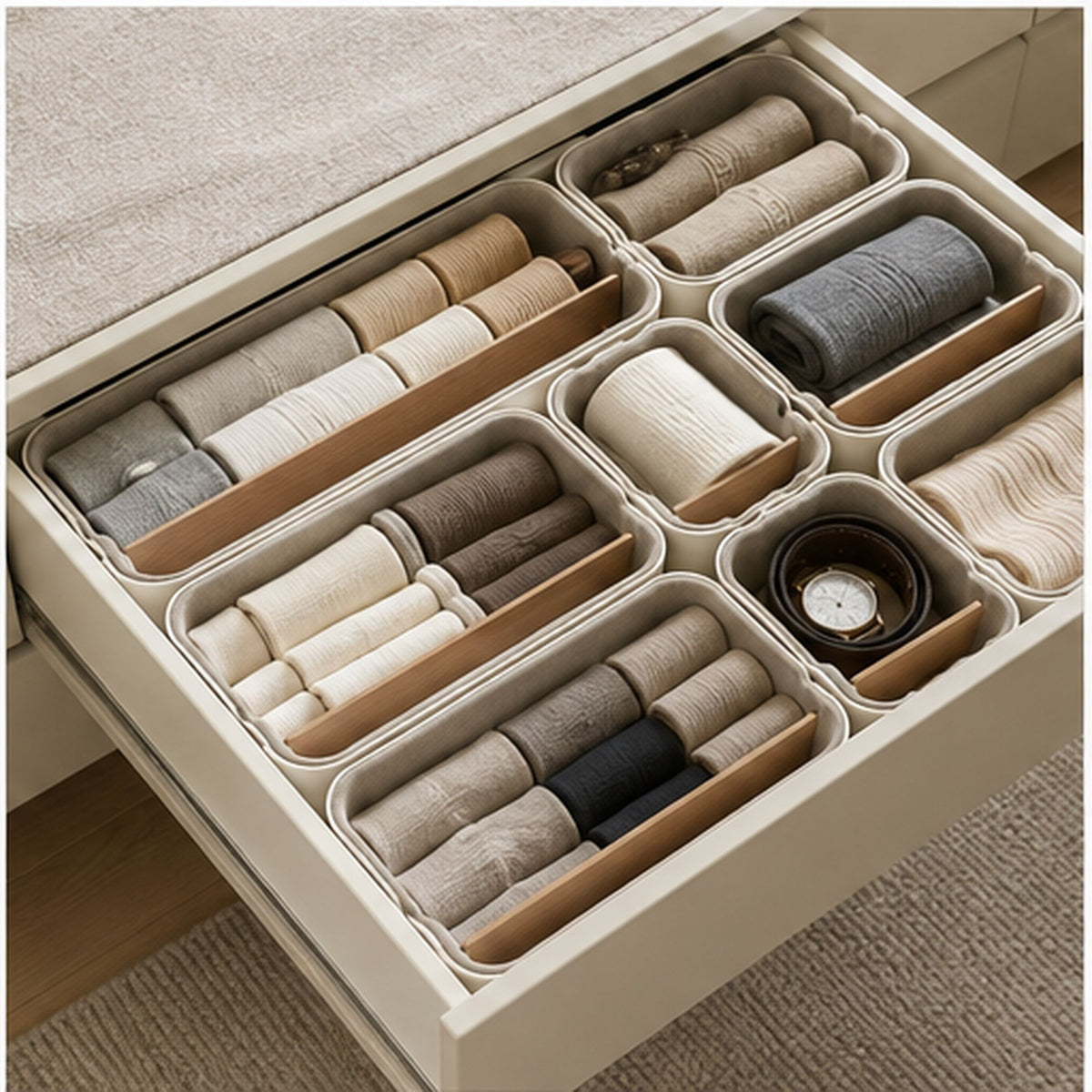 VeloursGrid Duo – Ensemble modulable de huit organiseurs de tiroir
